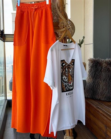 Geniş Paça İkiiplik Sweat Kumaş Pantolon (ORANJ)