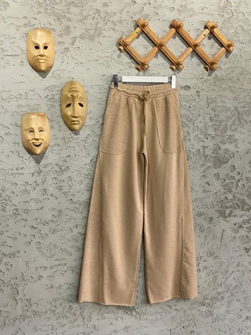 Geniş Paça İkiiplik Sweat Kumaş Pantolon (Camel)