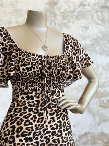 Gipeli Leopar Desen Kadın Elbise (Siyah)