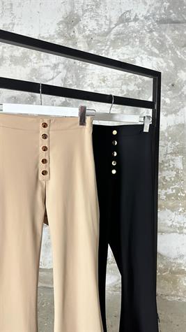 Gold Düğme Detaylı İspanyol Paça Pantolon (Bej)