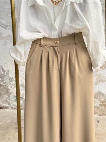 Gold Düğme Detaylı Palazzo Pantolon (Vizon)