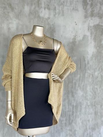 Gold Simli Önü Açık Triko Hırka (Bej)