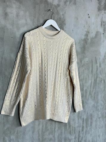 Gold Varaklı Tunik Boy Kadın Kazak (Bej)