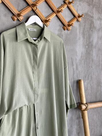 Güpür Detaylı Şortlu Müslin Kumaş Gömlek Takım (Mint)