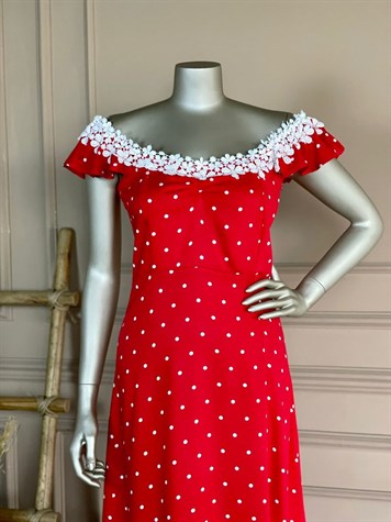 Güpürlü Fransız Model Elbise (Kırmızı)