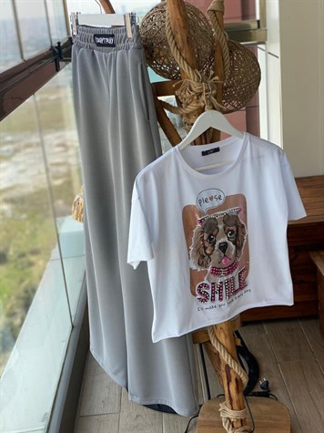 Hafif Simli Geniş Paça Eşofman Pantolon (GRİ)