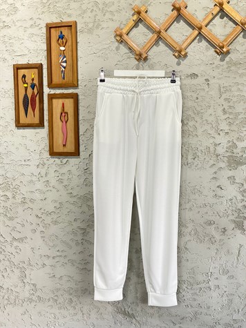Hafif Simli Yüksek Bel Eşofman Pantolon (Beyaz)