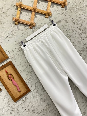 Hafif Simli Yüksek Bel Eşofman Pantolon (Beyaz)