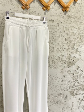 Hafif Simli Yüksek Bel Eşofman Pantolon (Beyaz)