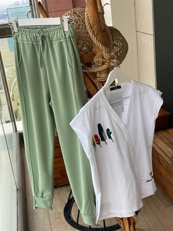 Hafif Simli Yüksel Bel Eşofman Pantolon (MİNT)