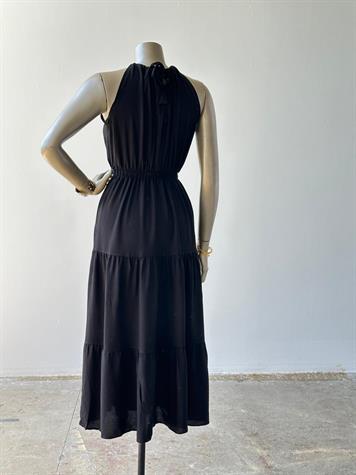 Halter Yaka Belden Lastikli Elbise (Siyah)