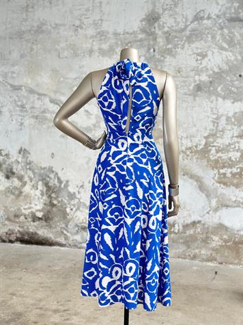 Halter Yaka Desenli Elbise (Saks)