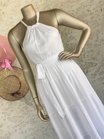 Halter Yaka Elbise (Beyaz)