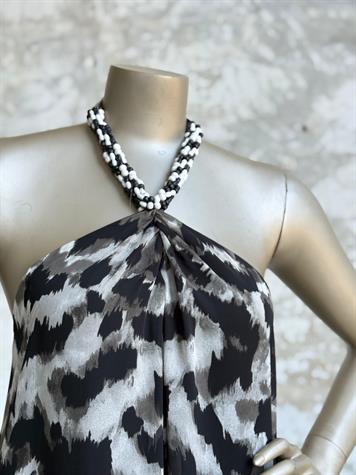 Halter Yaka Kendinden Kolye Detaylı Elbise (Gri)