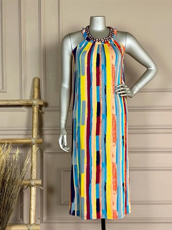 Halter Yaka Midi Boy Elbise