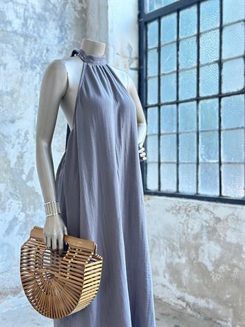 Halter Yaka Müslin Kumaş Elbise (Gri)