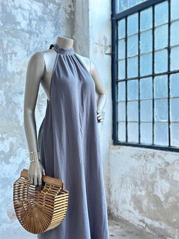 Halter Yaka Müslin Kumaş Elbise (Gri)