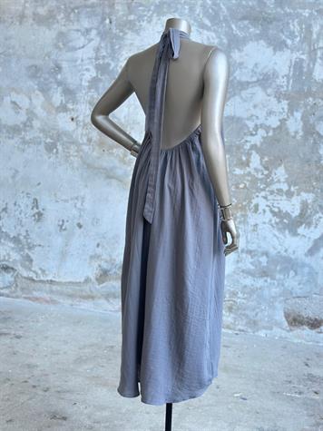 Halter Yaka Müslin Kumaş Elbise (Gri)