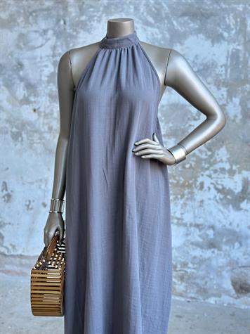 Halter Yaka Müslin Kumaş Elbise (Gri)