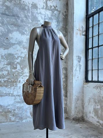 Halter Yaka Müslin Kumaş Elbise (Gri)