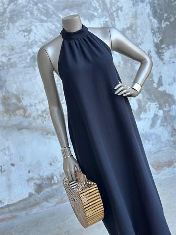 Halter Yaka Müslin Kumaş Elbise (Siyah)