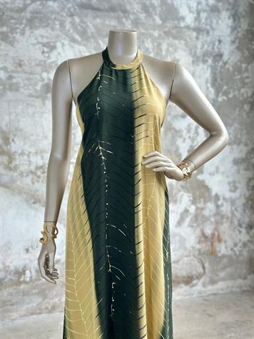 Halter Yakalı Sarmaşık Desenli Elbise (Yeşil)