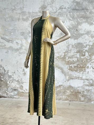 Halter Yakalı Sarmaşık Desenli Elbise (Yeşil)