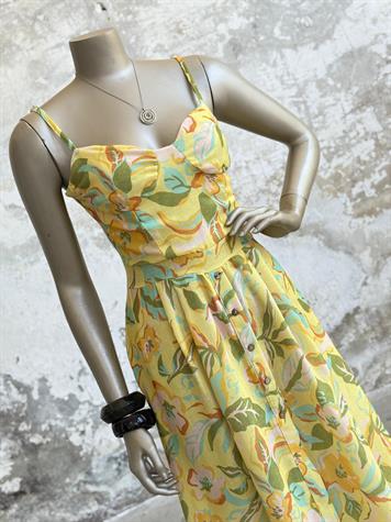 Keten İp Askılı Kloş Elbise (Sarı)