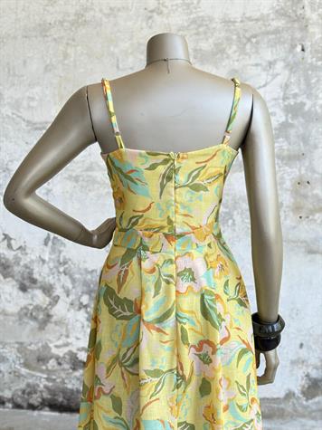 Keten İp Askılı Kloş Elbise (Sarı)