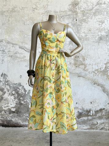 Keten İp Askılı Kloş Elbise (Sarı)