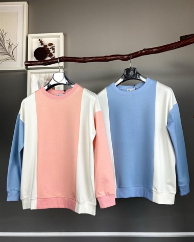 iki iplik kumaş sweatshirt (pudra)