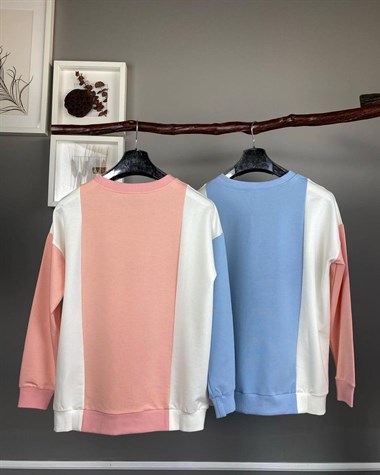iki iplik kumaş sweatshirt (pudra)