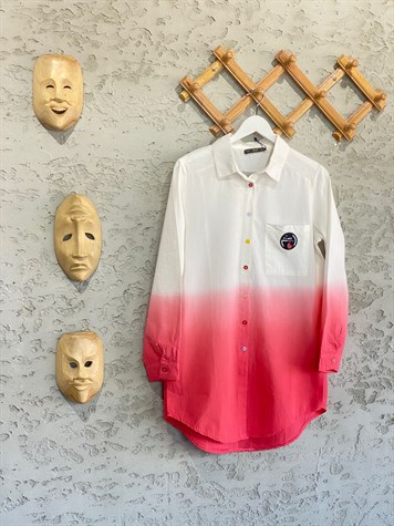 İki Renkli Tasarım Poplin Gömlek (Pembe)