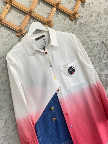 İki Renkli Tasarım Poplin Gömlek (Pembe)