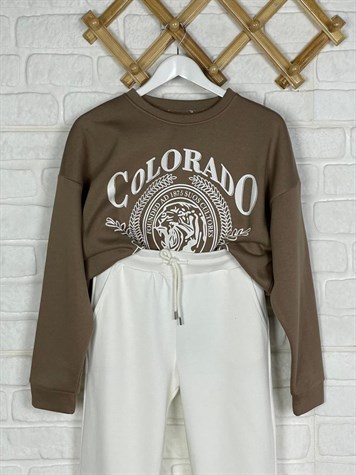 İkiiplik Kumaş İçi Şardonlu Sweatshirt (KAHVE)