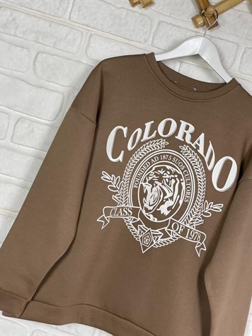 İkiiplik Kumaş İçi Şardonlu Sweatshirt (KAHVE)