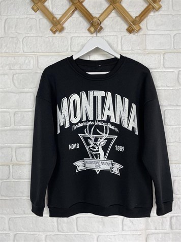 İkiiplik Kumaş İçi Şardonlu Yazı Baskılı Sweatshirt (SİYAH)