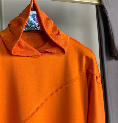 İkiiplik Kumaş Kapşonlu Sweatshirt (ORANJ)
