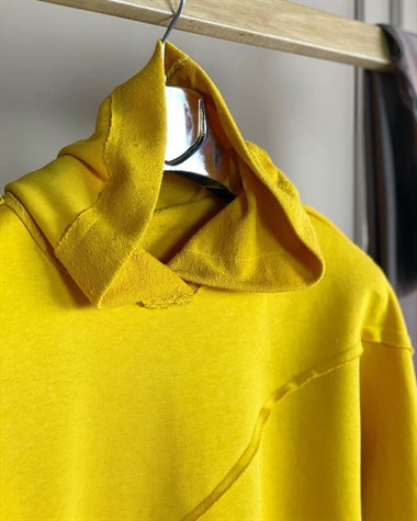 İkiiplik Kumaş Kapşonlu Sweatshirt (SARI)