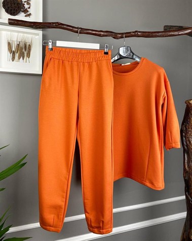 ikiiplik kumaş sweat takım (oranj)