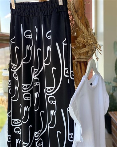 İkiiplik Penye Kumaş Desenli Pantolon (Siyah)