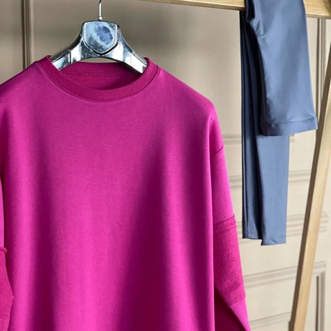 İkiiplik Sweat Kumaş Tunik Sweatshirt (FUŞYA)