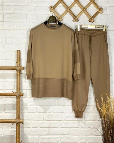 İkiiplik Sweat Kumaş Tunik Sweatshirt (KAHVE)