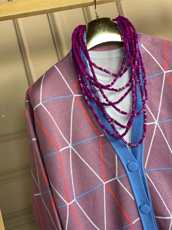 İnce Çizgi Desenli Oversize Hırka