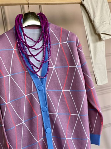 İnce Çizgi Desenli Oversize Hırka