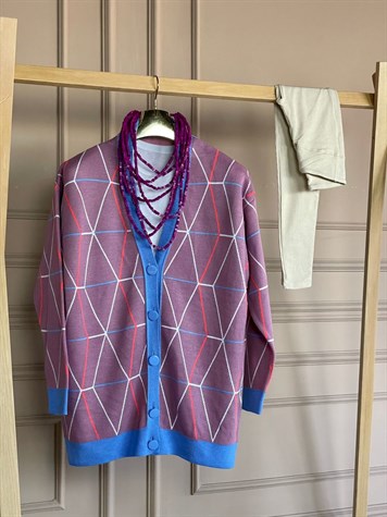 İnce Çizgi Desenli Oversize Hırka