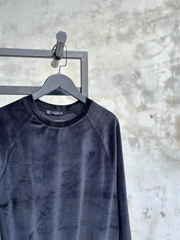 İthal Kadife Kumaş Büzgü Detaylı Sweat (Siyah)