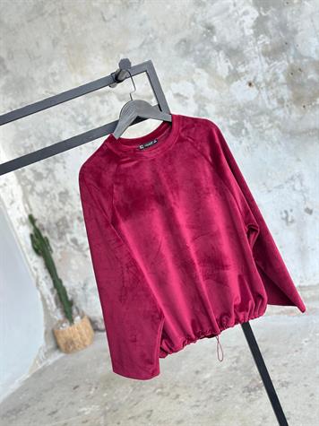 İthal Kadife Kumaş Büzgü Detaylı Sweat (Bordo)