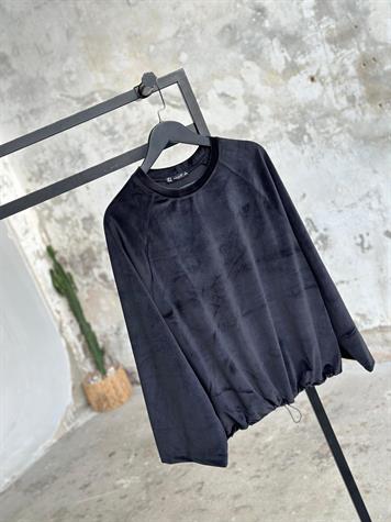 İthal Kadife Kumaş Büzgü Detaylı Sweat (Siyah)