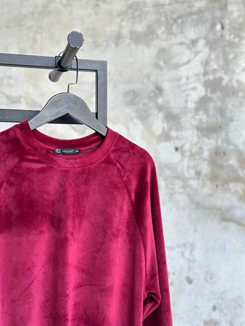 İthal Kadife Kumaş Büzgü Detaylı Sweat (Bordo)